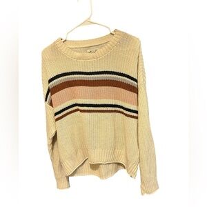 American Eagle Women’s Knit Sweater Tan / Pink Striped Long Sleeve Size Small